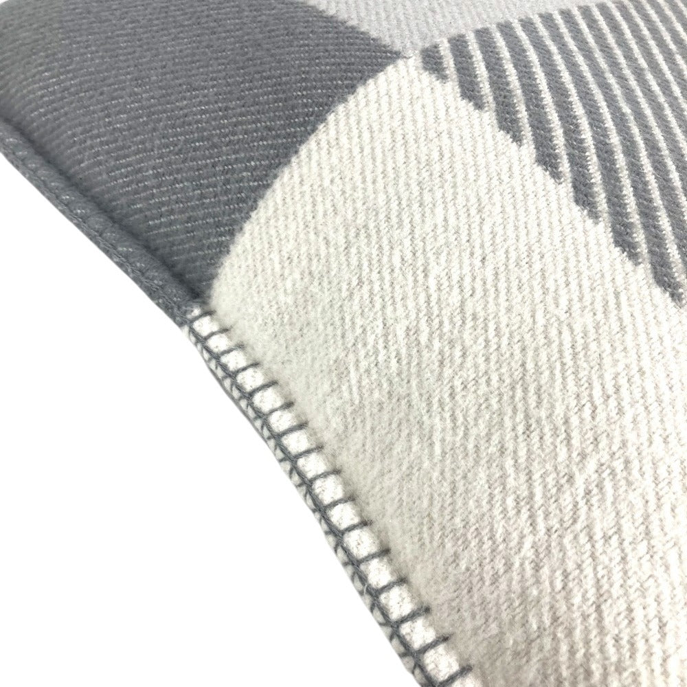 HERMES Square square H Riviera interior pillow pillow cushion Wool / Cashmere gray/White Used