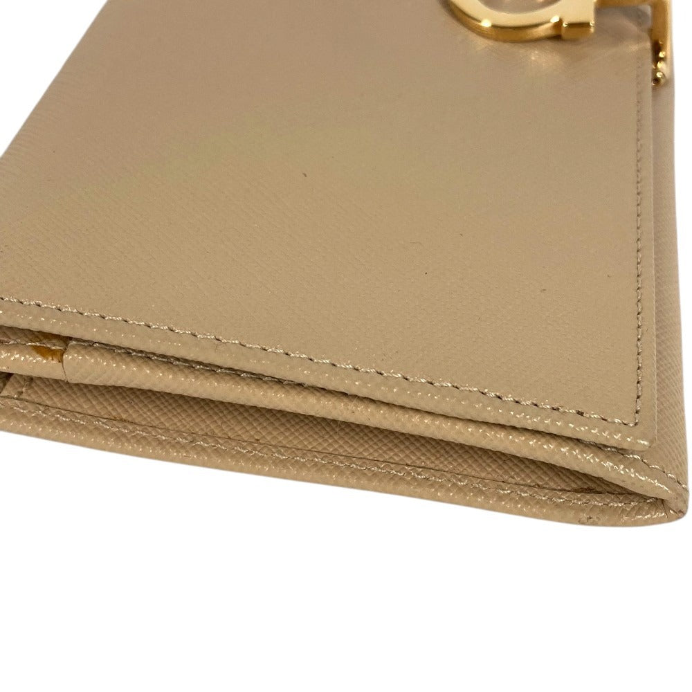 Salvatore Ferragamo Logo Gancini Wallet Long Wallet Bi-fold Long Wallet Leather Beige Used