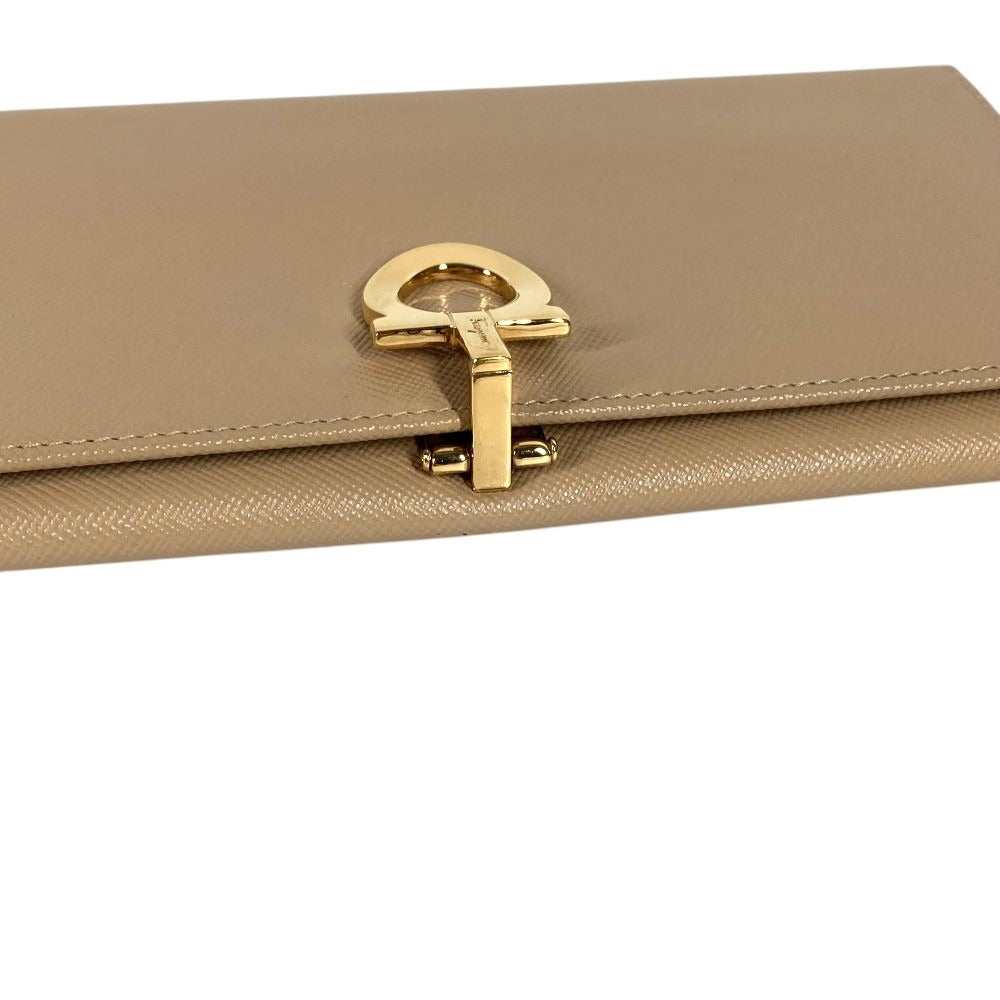 Salvatore Ferragamo Logo Gancini Wallet Long Wallet Bi-fold Long Wallet Leather Beige Used