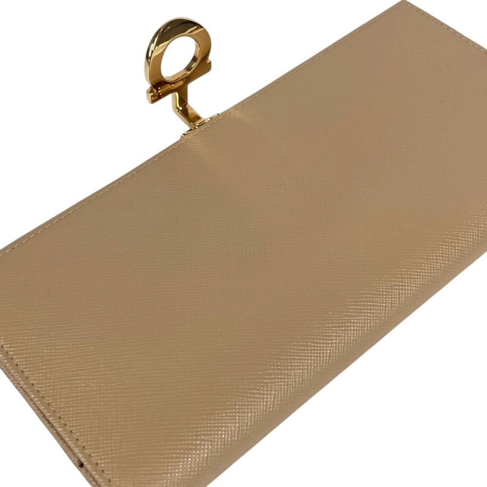 Salvatore Ferragamo Logo Gancini Wallet Long Wallet Bi-fold Long Wallet Leather Beige Used