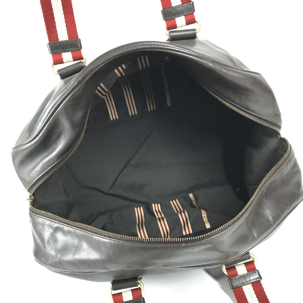 BALLY logo Bag, Tote Bag, Travel Bag, Shoulder Bag Duffle Bag Leather Brown/Red Used