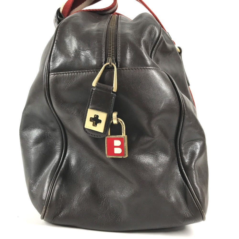 BALLY logo Bag, Tote Bag, Travel Bag, Shoulder Bag Duffle Bag Leather Brown/Red Used