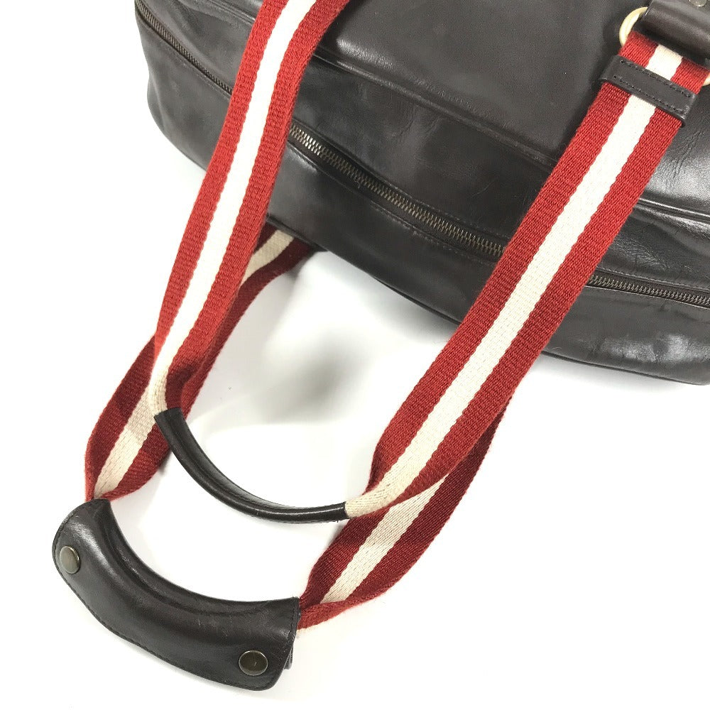 BALLY logo Bag, Tote Bag, Travel Bag, Shoulder Bag Duffle Bag Leather Brown/Red Used