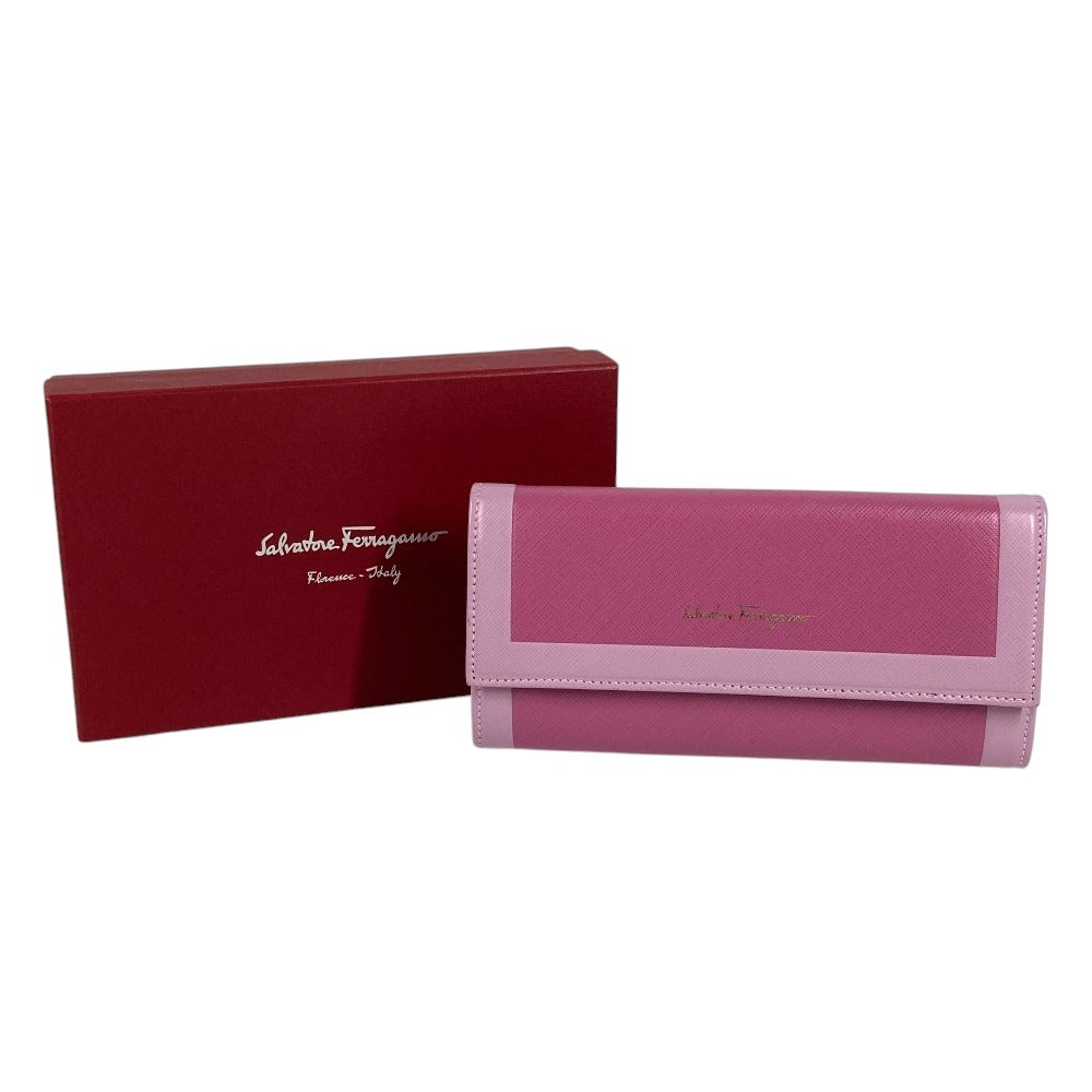 Salvatore Ferragamo Logo Bicolor Wallet Long Wallet Flap Long Wallet Leather pink Used