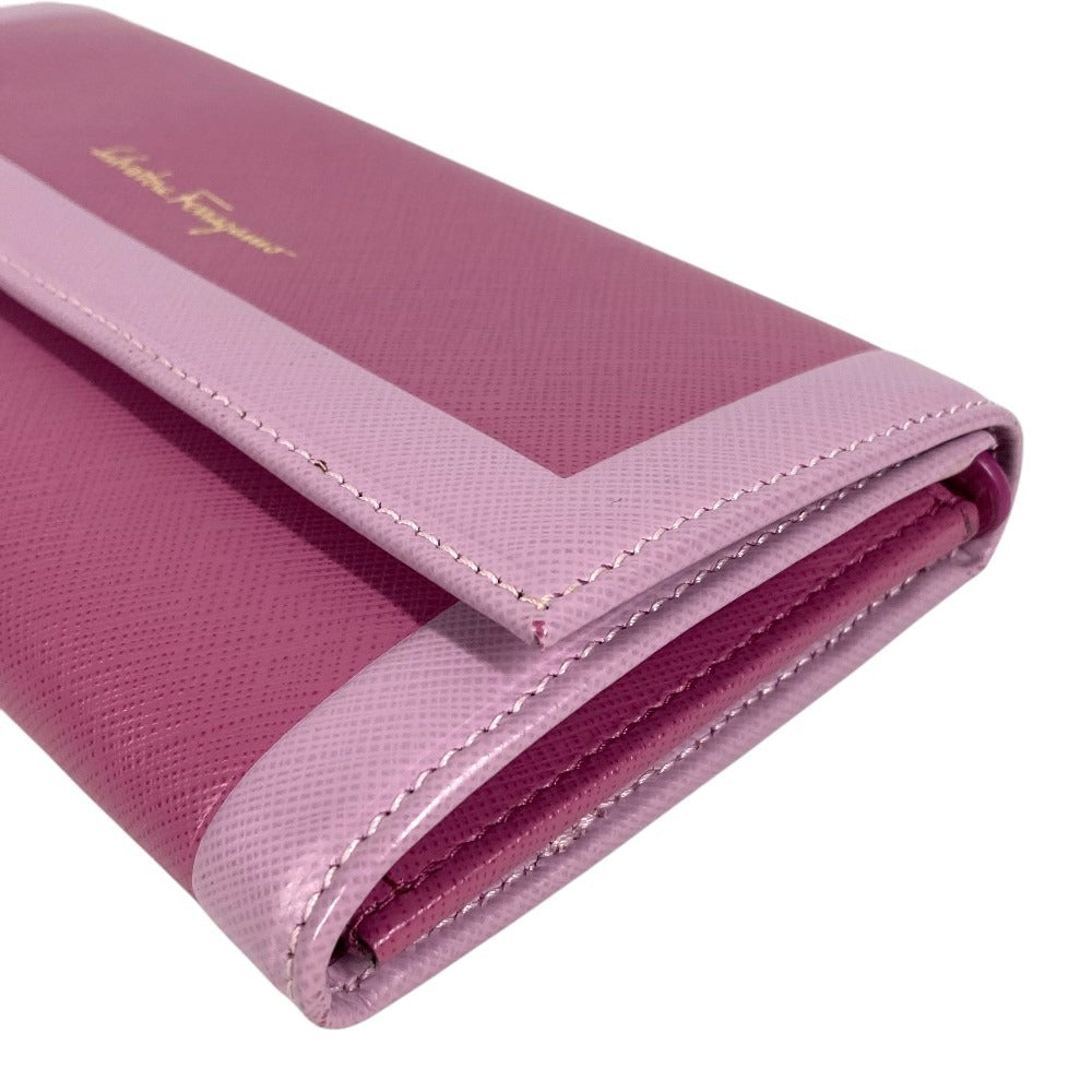 Salvatore Ferragamo Logo Bicolor Wallet Long Wallet Flap Long Wallet Leather pink Used
