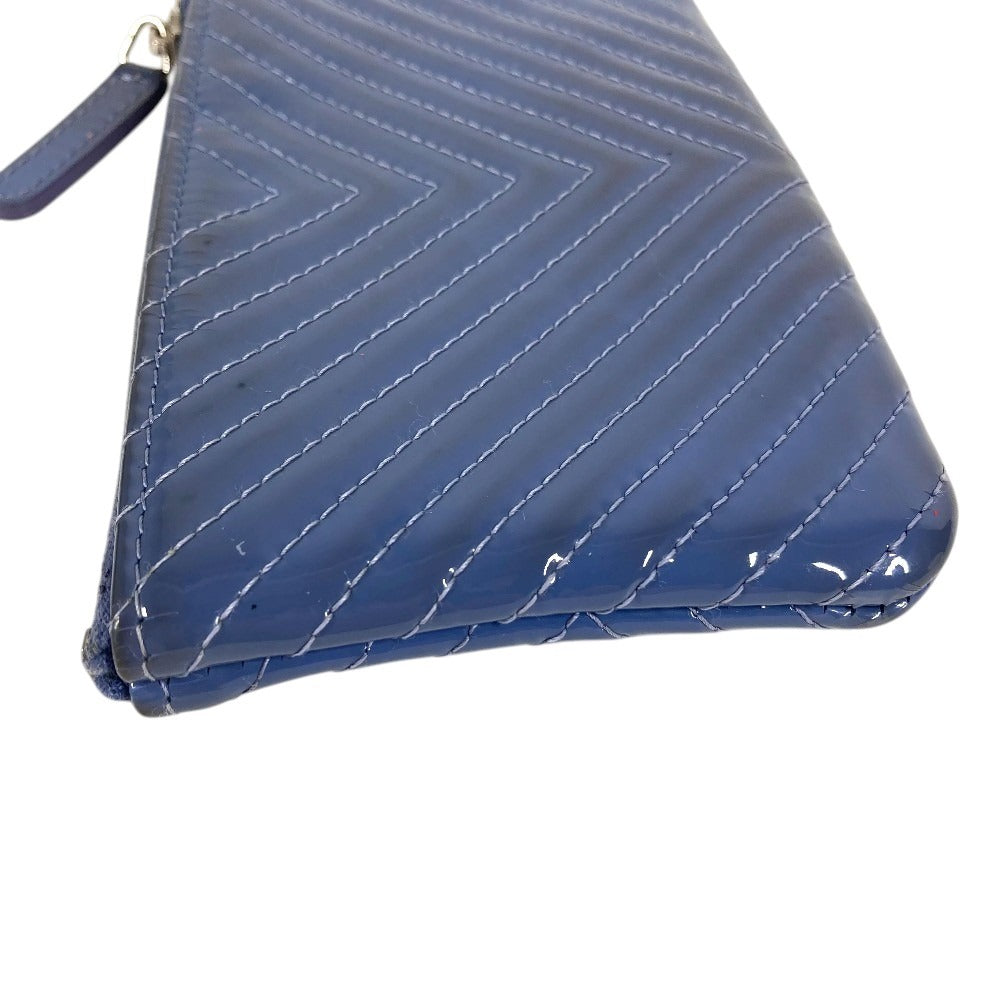 CHANEL CC Logo CC Mark Wallet coin purse Card Case Pouch Patent Leather blue Used