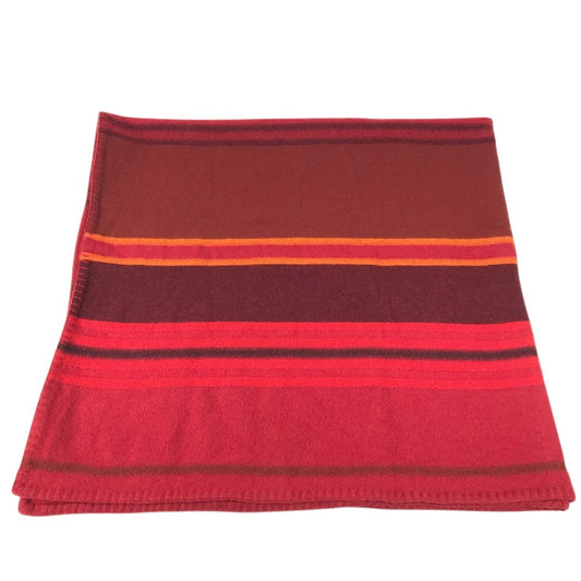 HERMES Plaid Logo Miscellaneous goods Blanket Interior Throw Plaid blanket Cashmere Red/Orange Used
