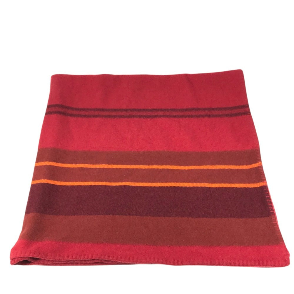 HERMES Plaid Logo Miscellaneous goods Blanket Interior Throw Plaid blanket Cashmere Red/Orange Used
