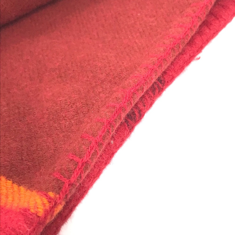 HERMES Plaid Logo Miscellaneous goods Blanket Interior Throw Plaid blanket Cashmere Red/Orange Used