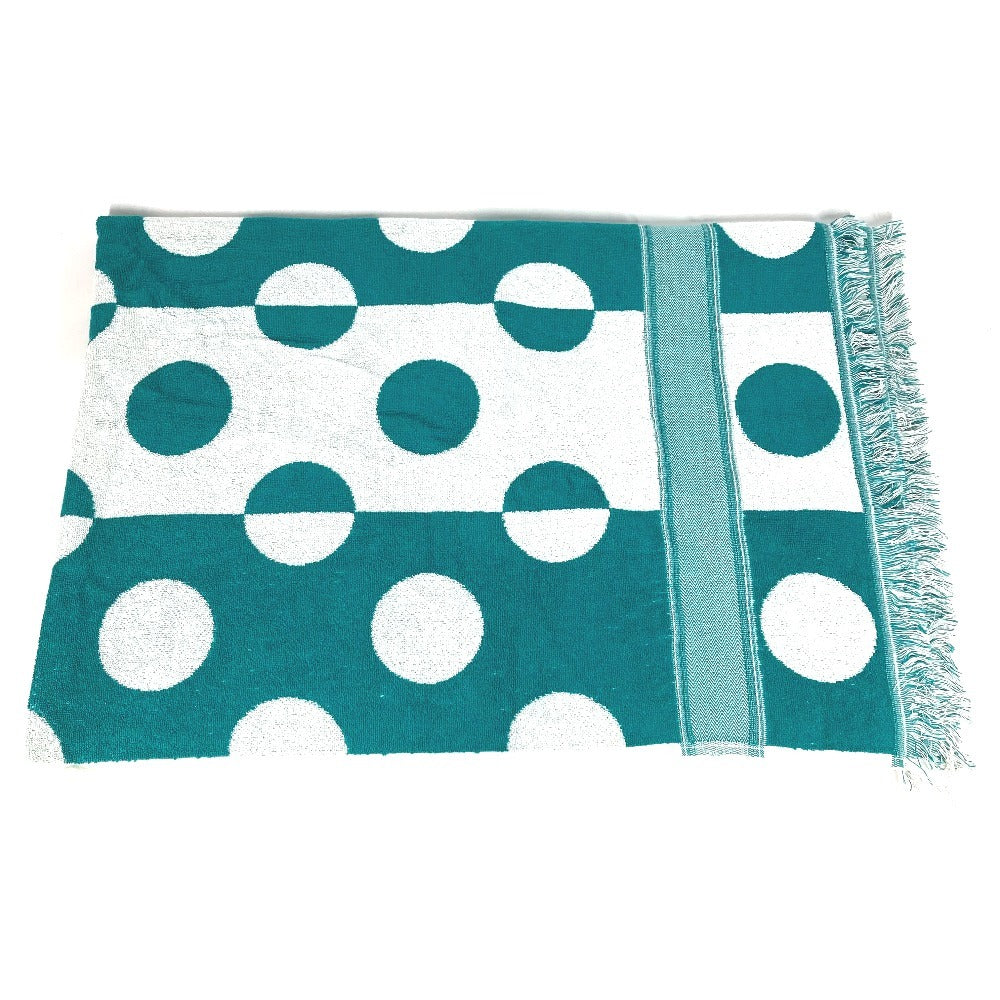 HERMES バスタオル インテリア ひざかけ ブランケット ヨッティング ドット 水玉 ビーチタオル フリンジ タオル コットン ユニセックス グリーン
