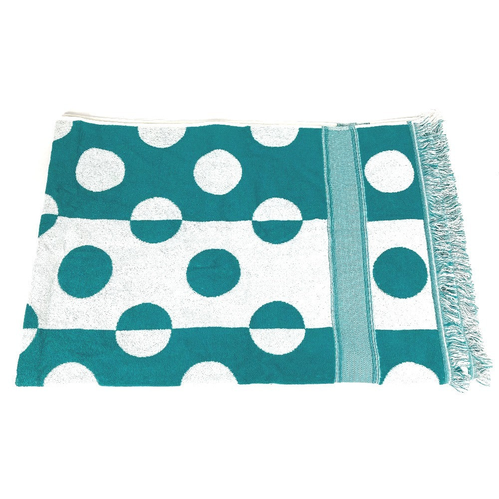 HERMES バスタオル インテリア ひざかけ ブランケット ヨッティング ドット 水玉 ビーチタオル フリンジ タオル コットン ユニセックス グリーン