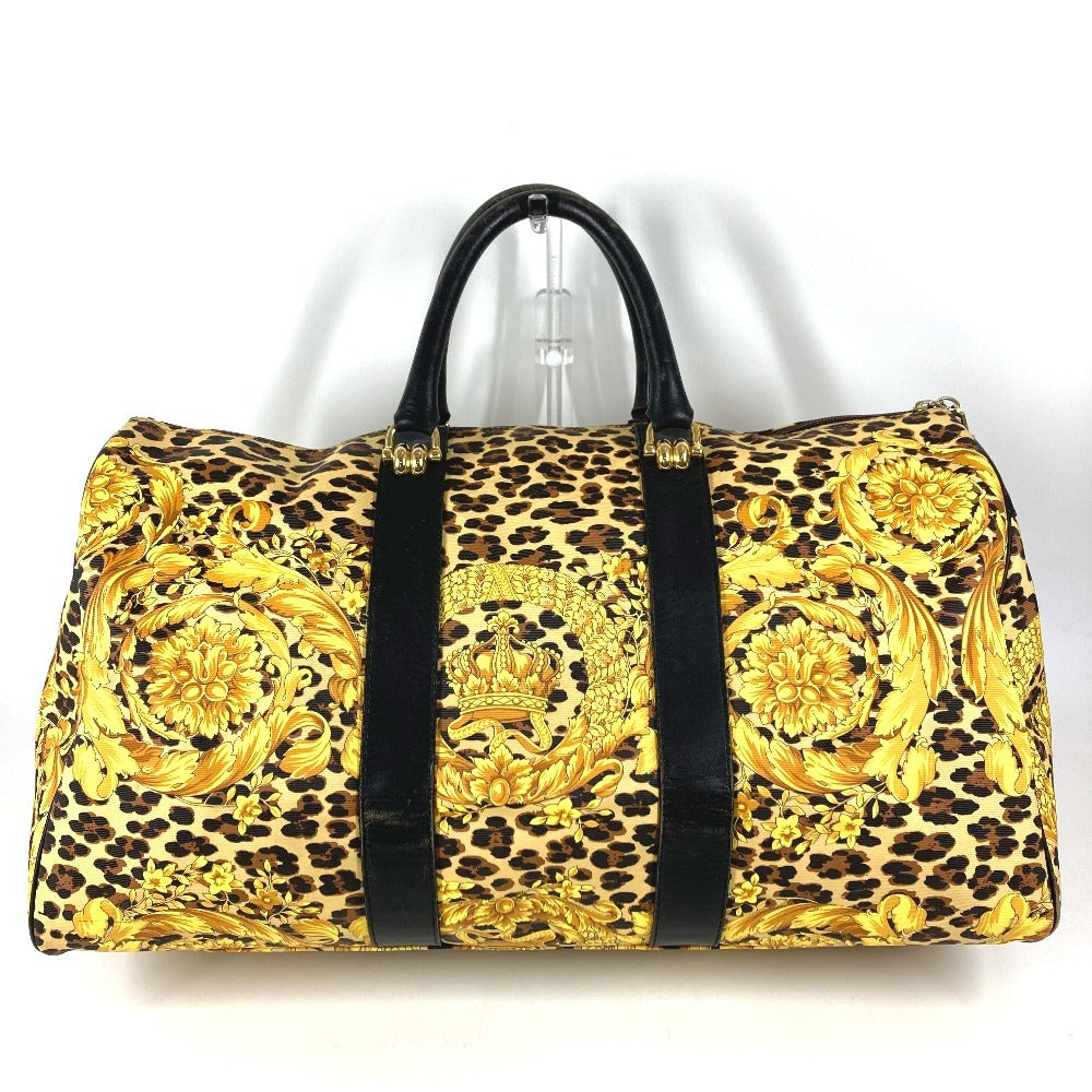 VERSACE ヴィンテージ レオパード 豹 ヒョウ カバン ハンドバッグ トラベルバッグ 旅行バッグ ボストンバッグ PVC/レザー ユニセックス イエロー