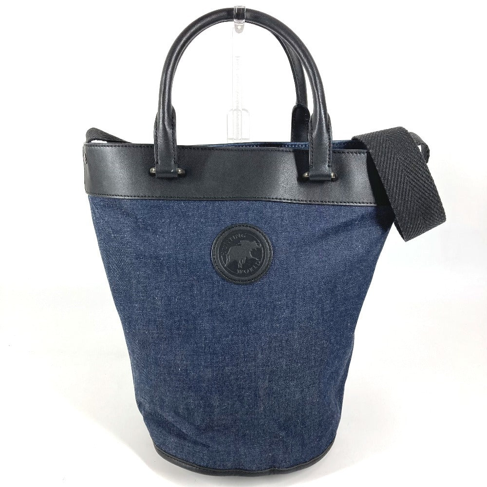 HUNTING WORLD logo bucket-shaped bag, 2-way handbag, tote bag, shoulder bag, denim, unisex, blue