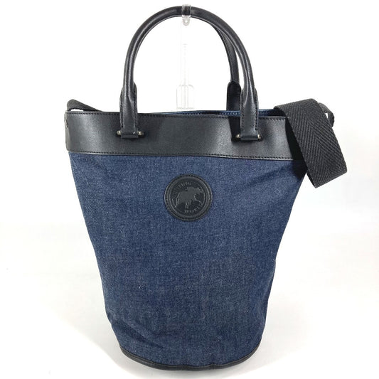 HUNTING WORLD logo bucket-shaped bag, 2-way handbag, tote bag, shoulder bag, denim, unisex, blue
