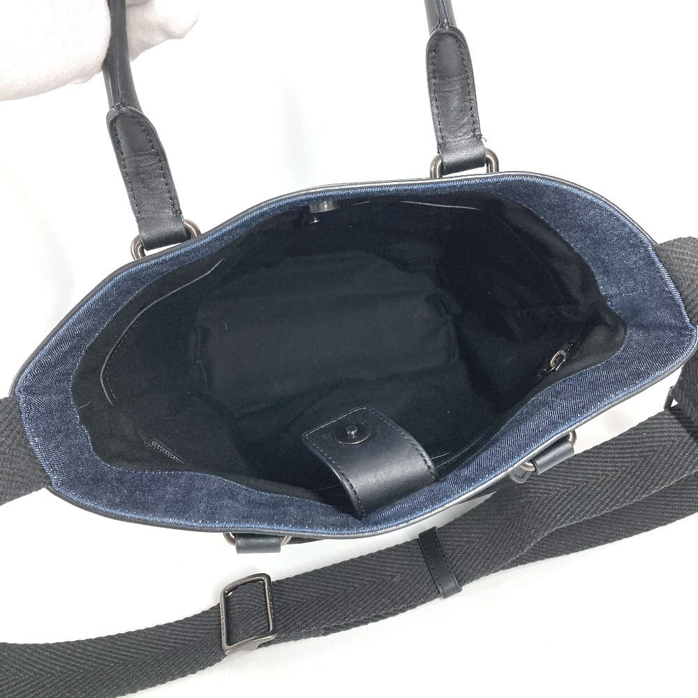HUNTING WORLD logo bucket-shaped bag, 2-way handbag, tote bag, shoulder bag, denim, unisex, blue