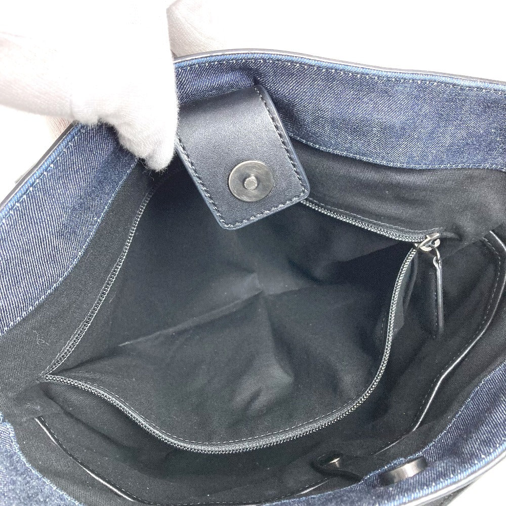 HUNTING WORLD logo bucket-shaped bag, 2-way handbag, tote bag, shoulder bag, denim, unisex, blue
