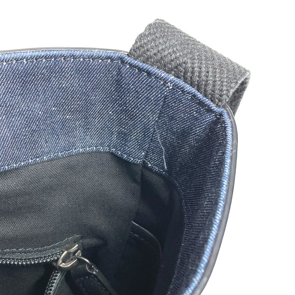 HUNTING WORLD logo bucket-shaped bag, 2-way handbag, tote bag, shoulder bag, denim, unisex, blue