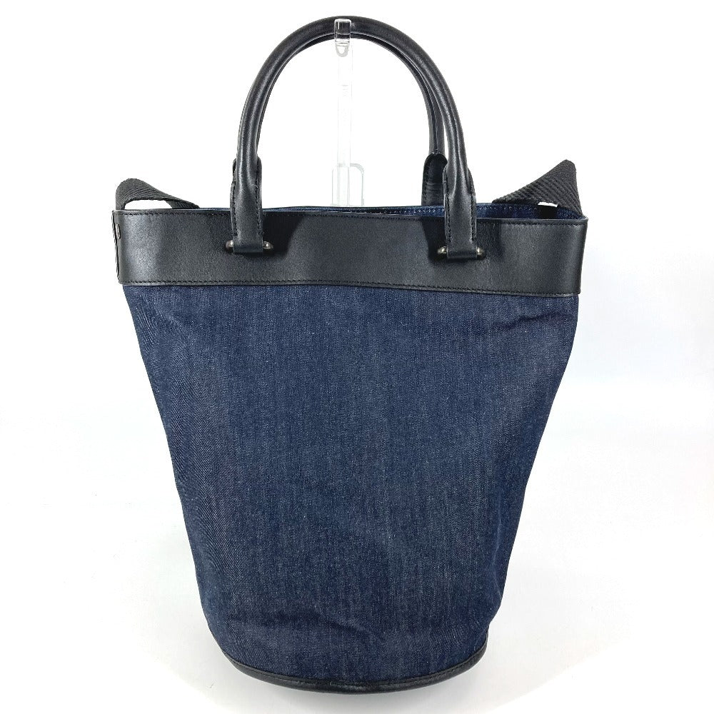 HUNTING WORLD logo bucket-shaped bag, 2-way handbag, tote bag, shoulder bag, denim, unisex, blue