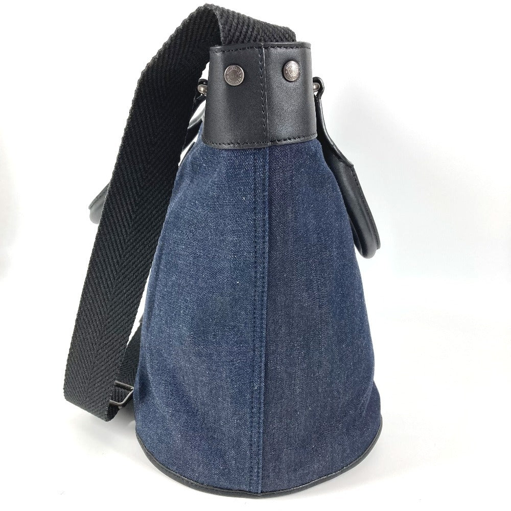 HUNTING WORLD logo bucket-shaped bag, 2-way handbag, tote bag, shoulder bag, denim, unisex, blue