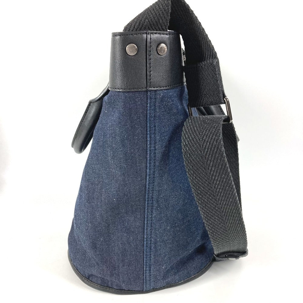 HUNTING WORLD logo bucket-shaped bag, 2-way handbag, tote bag, shoulder bag, denim, unisex, blue