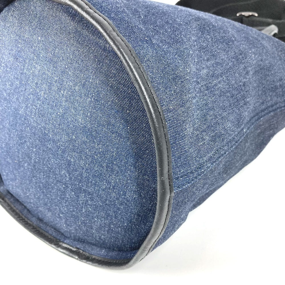 HUNTING WORLD logo bucket-shaped bag, 2-way handbag, tote bag, shoulder bag, denim, unisex, blue