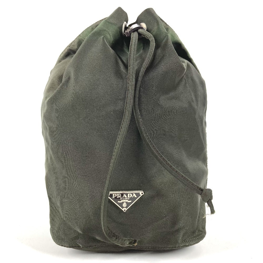 PRADA 巾着ポーチ トライアングルロゴ 三角ロゴ プレート マルチポーチ ポーチ ナイロン ユニセックス カーキ