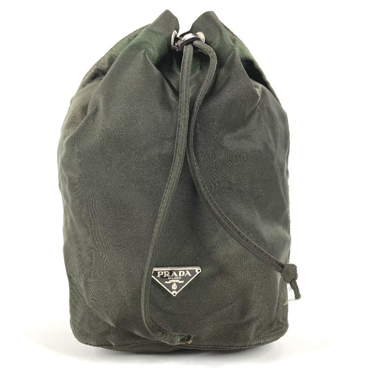 PRADA 巾着ポーチ トライアングルロゴ 三角ロゴ プレート マルチポーチ ポーチ ナイロン ユニセックス カーキ