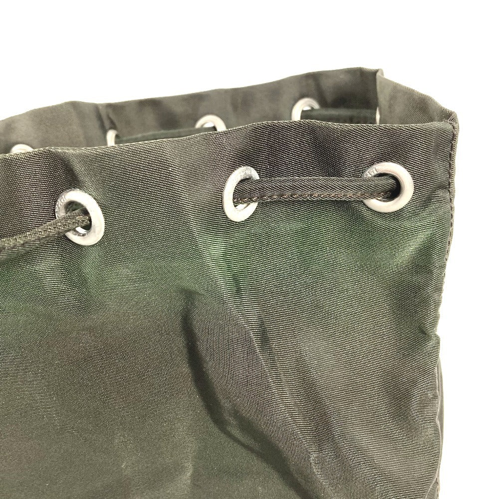 PRADA 巾着ポーチ トライアングルロゴ 三角ロゴ プレート マルチポーチ ポーチ ナイロン ユニセックス カーキ