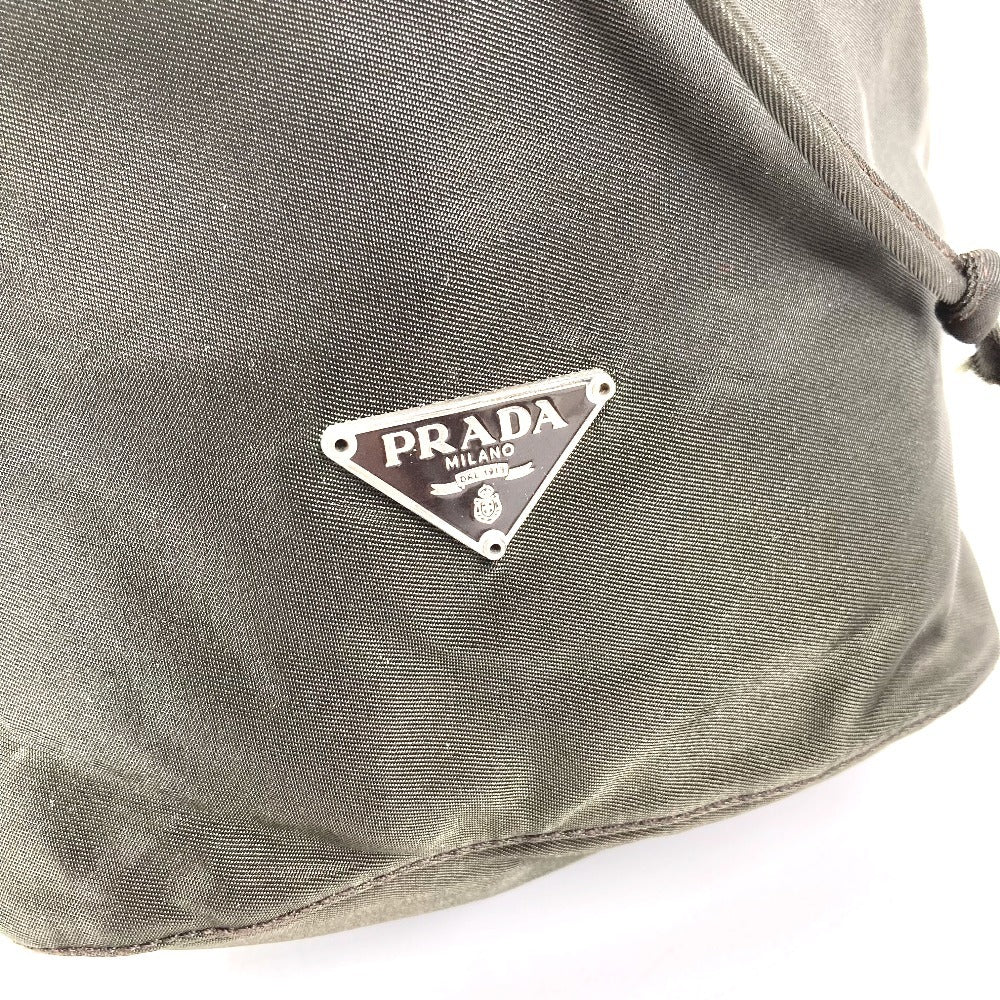PRADA 巾着ポーチ トライアングルロゴ 三角ロゴ プレート マルチポーチ ポーチ ナイロン ユニセックス カーキ