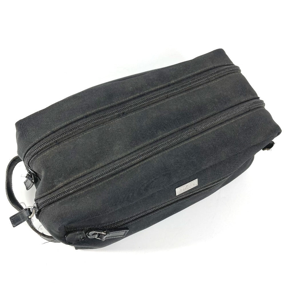 GUCCI 02888 Logo Double Zip Zip Bag Pouch Clutch Bag with Handle Second Bag Leather/Canvas Unisex Black
