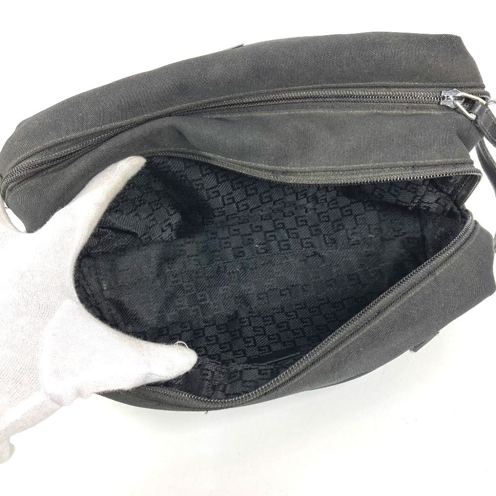GUCCI 02888 ロゴ Wジップ ジップ カバン ポーチ クラッチバッグ 持ち手つき セカンドバッグ レザー/キャンバス ユニセックス ブラック