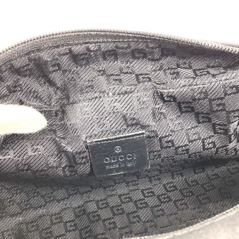 GUCCI 02888 ロゴ Wジップ ジップ カバン ポーチ クラッチバッグ 持ち手つき セカンドバッグ レザー/キャンバス ユニセックス ブラック