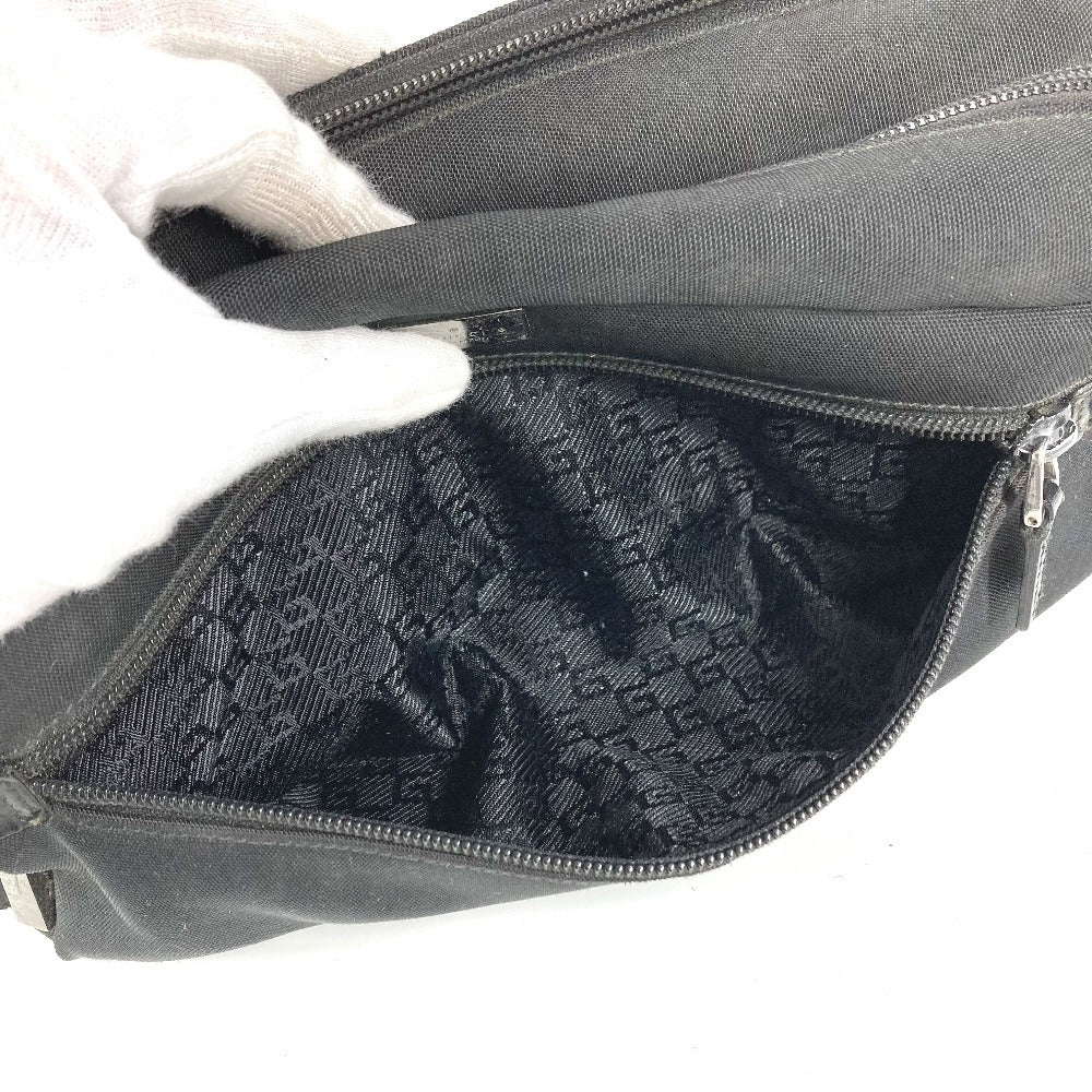 GUCCI 02888 ロゴ Wジップ ジップ カバン ポーチ クラッチバッグ 持ち手つき セカンドバッグ レザー/キャンバス ユニセックス ブラック