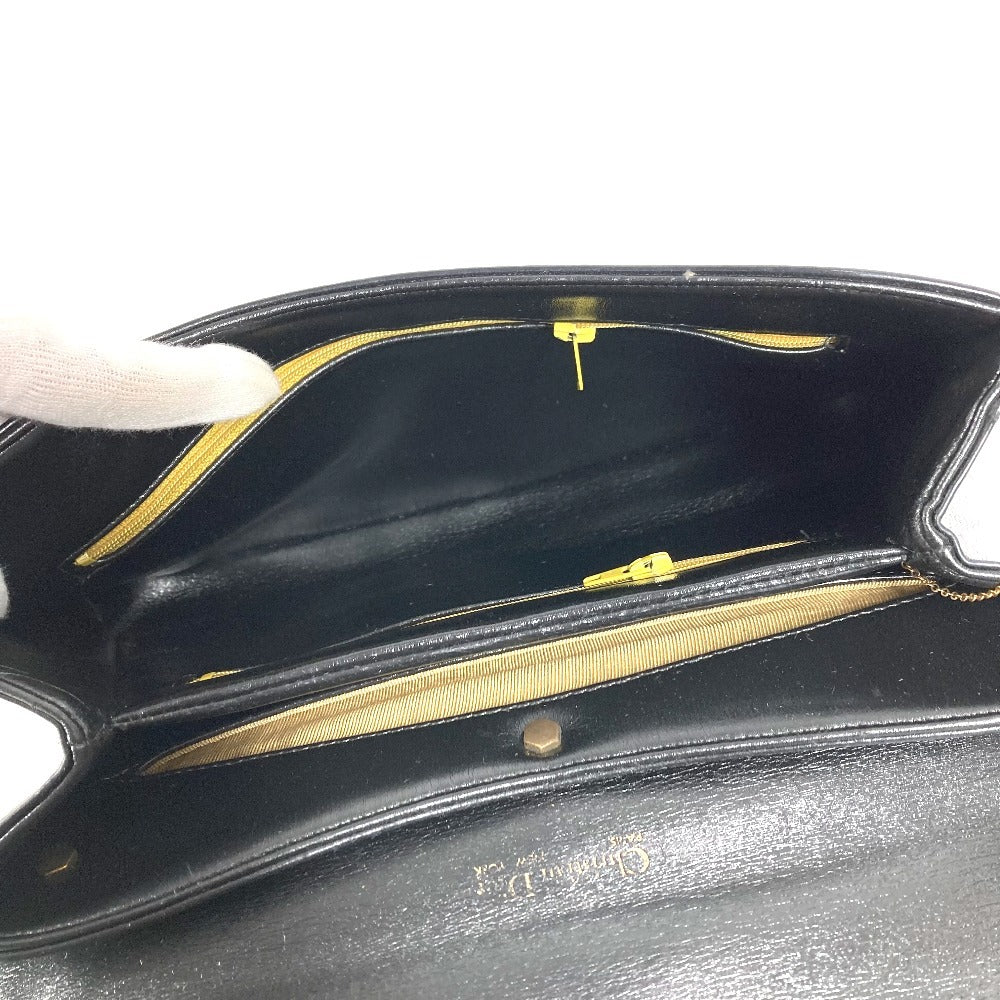 Dior ヴィンテージ CDロゴ カバン フラップ がま口コインケース 財布 小銭入れ ハンドバッグ レザー ユニセックス ブラック