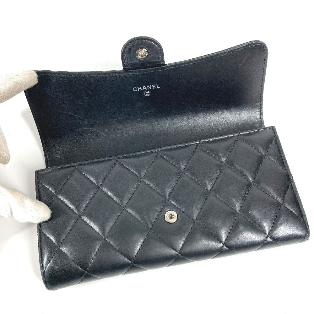 CHANEL CC ココマーク ロゴ マトラッセ キルティング 財布 ロングウォレット フラップ 長財布 ラムスキン ユニセックス ブラック