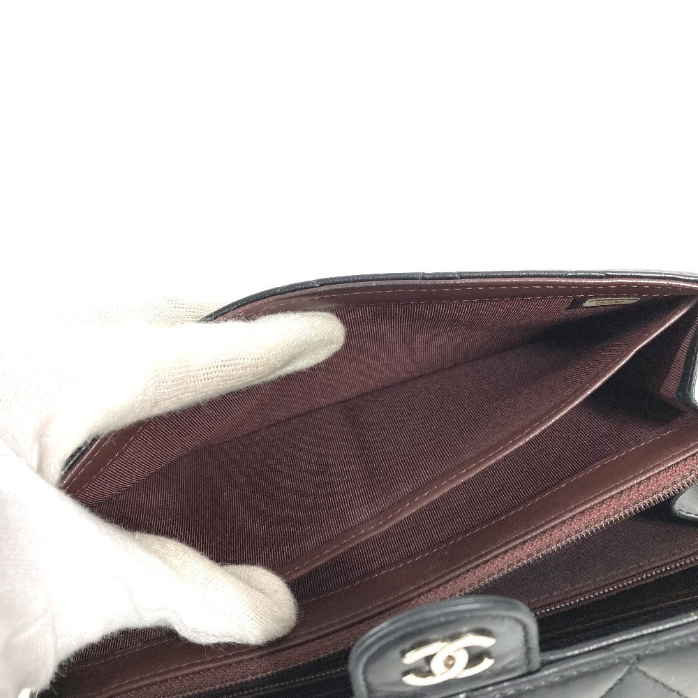 CHANEL CC ココマーク ロゴ マトラッセ キルティング 財布 ロングウォレット フラップ 長財布 ラムスキン ユニセックス ブラック