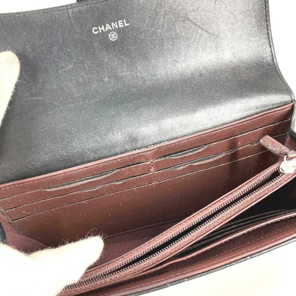CHANEL CC ココマーク ロゴ マトラッセ キルティング 財布 ロングウォレット フラップ 長財布 ラムスキン ユニセックス ブラック