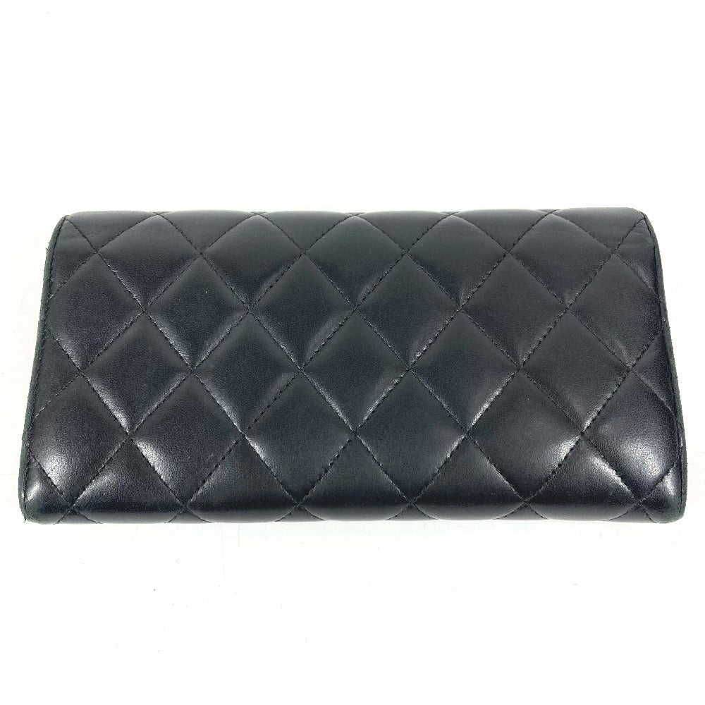 CHANEL CC ココマーク ロゴ マトラッセ キルティング 財布 ロングウォレット フラップ 長財布 ラムスキン ユニセックス ブラック