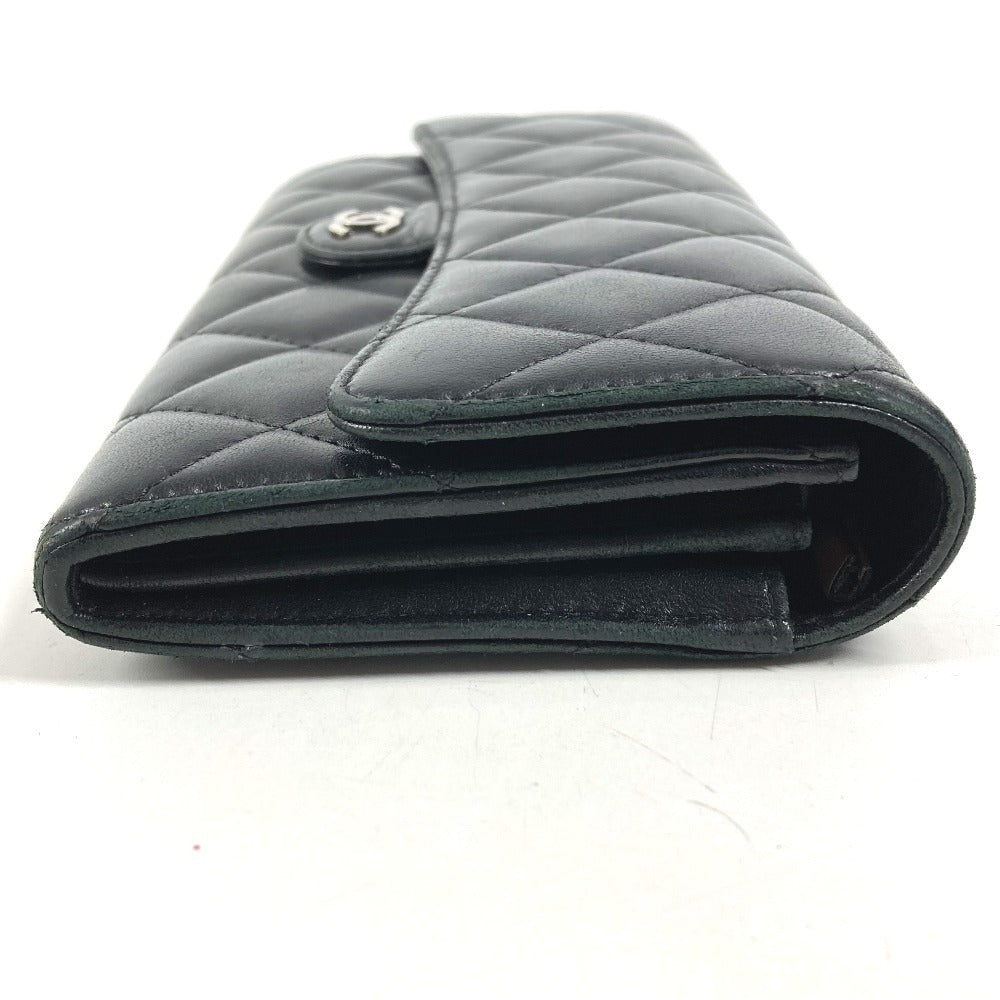 CHANEL CC ココマーク ロゴ マトラッセ キルティング 財布 ロングウォレット フラップ 長財布 ラムスキン ユニセックス ブラック