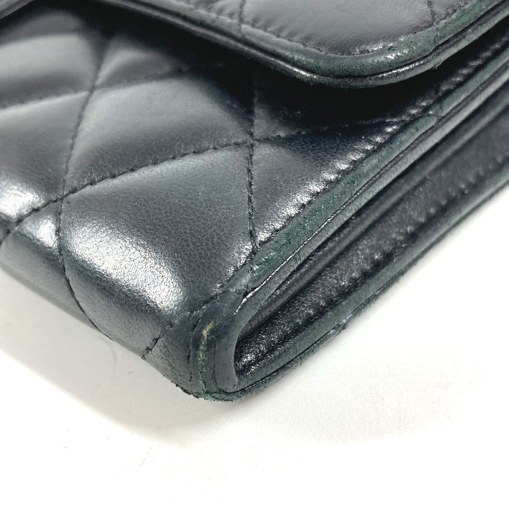 CHANEL CC ココマーク ロゴ マトラッセ キルティング 財布 ロングウォレット フラップ 長財布 ラムスキン ユニセックス ブラック