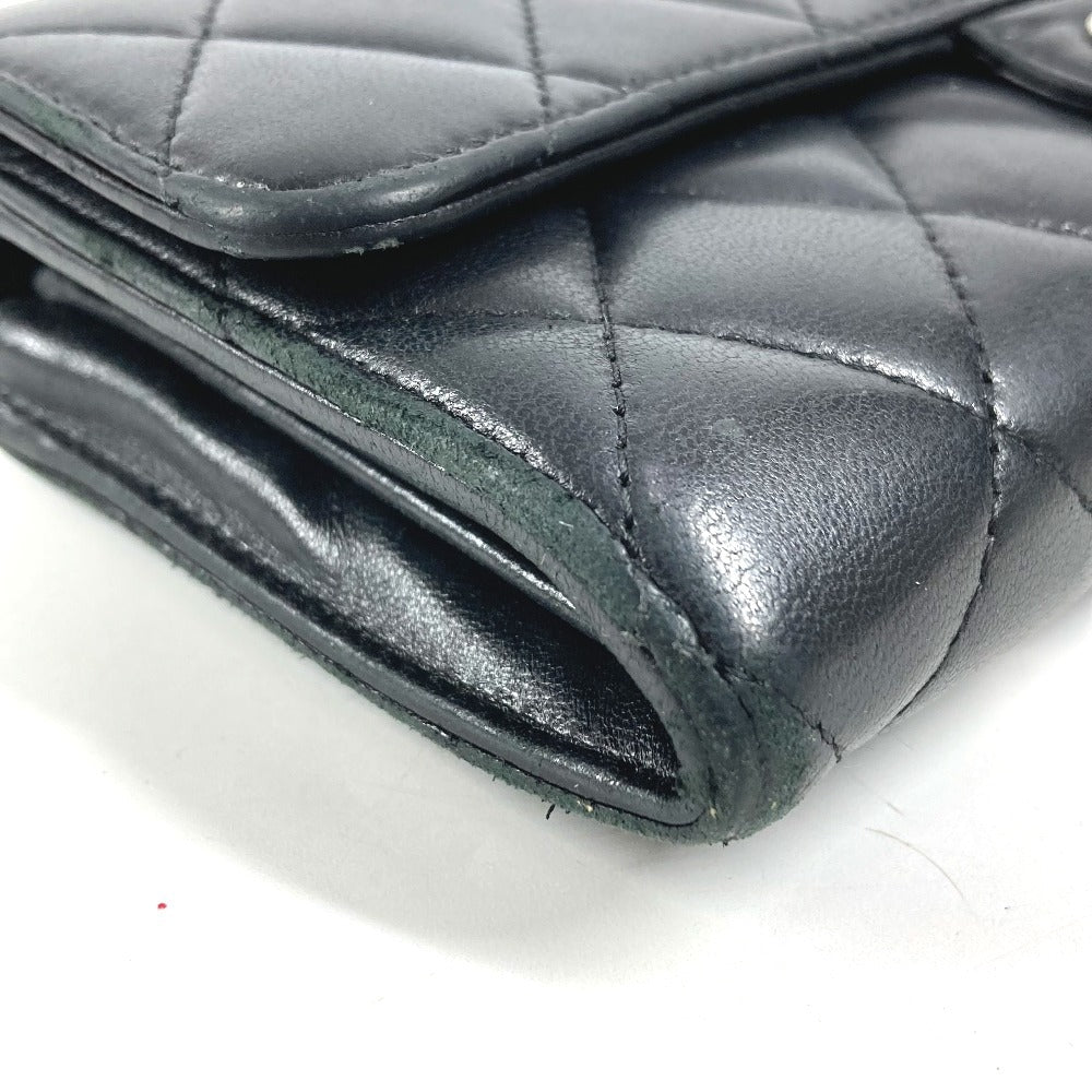 CHANEL CC ココマーク ロゴ マトラッセ キルティング 財布 ロングウォレット フラップ 長財布 ラムスキン ユニセックス ブラック
