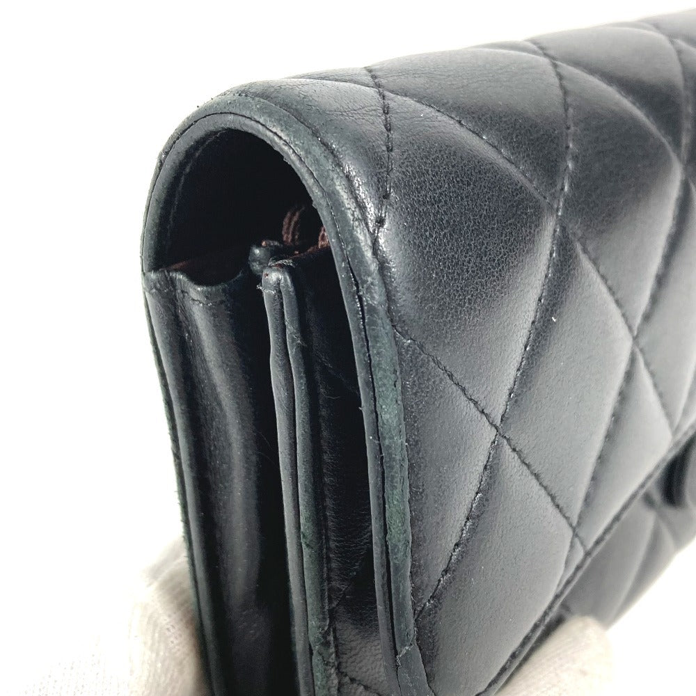 CHANEL CC ココマーク ロゴ マトラッセ キルティング 財布 ロングウォレット フラップ 長財布 ラムスキン ユニセックス ブラック