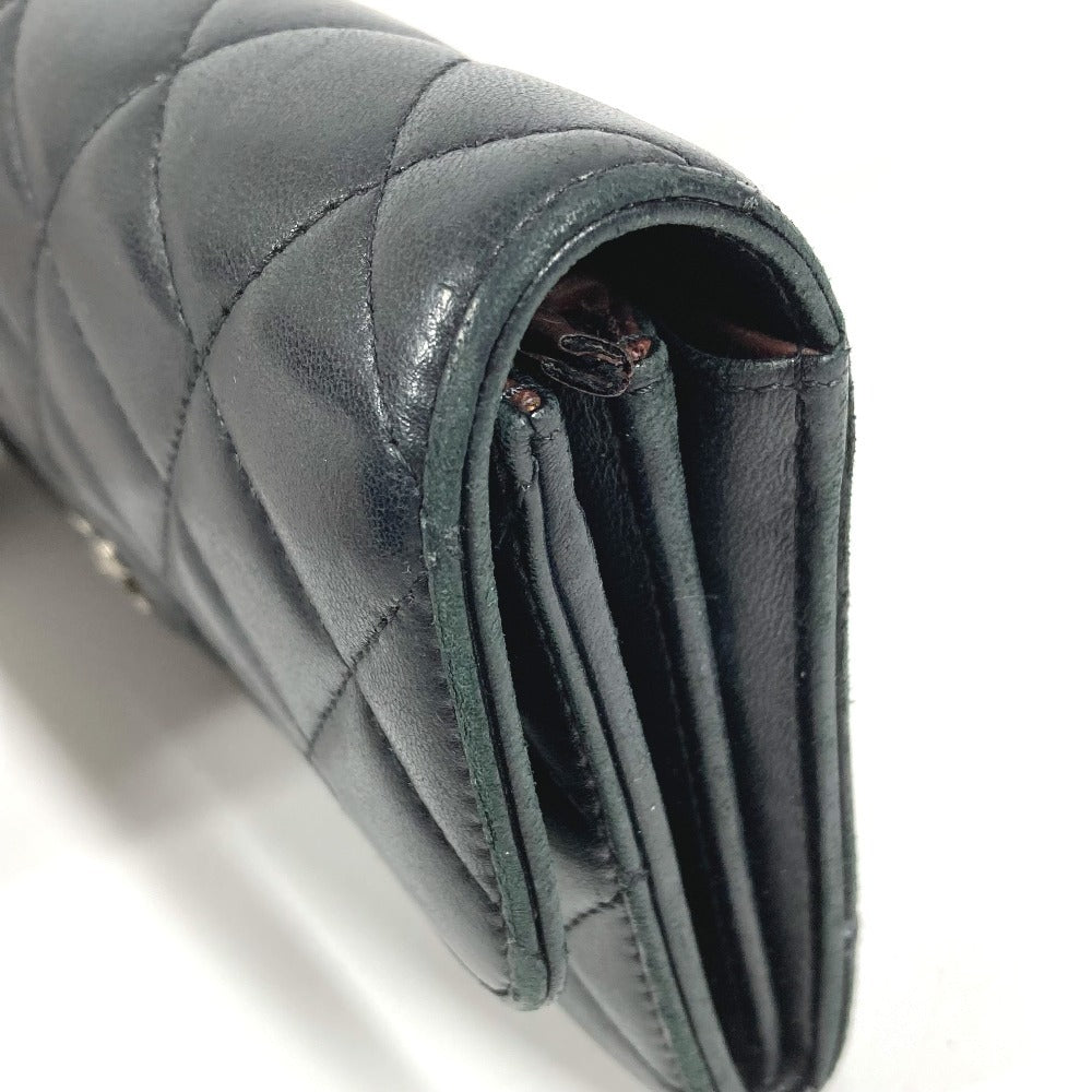 CHANEL CC ココマーク ロゴ マトラッセ キルティング 財布 ロングウォレット フラップ 長財布 ラムスキン ユニセックス ブラック