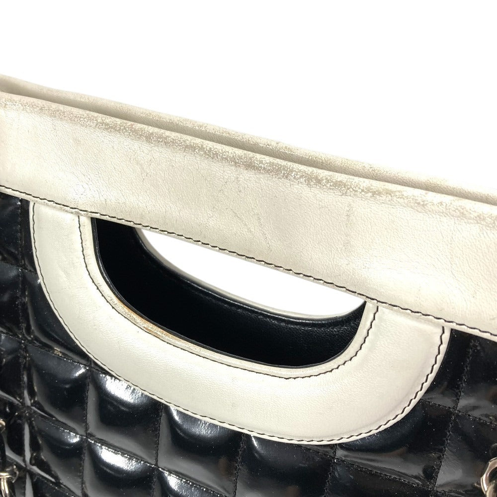 CHANEL バイカラー ロゴ チョコバー トートバッグ カバン 肩掛け Wチェーンバッグ ショルダーバッグ エナメル/レザー ユニセックス ブラック