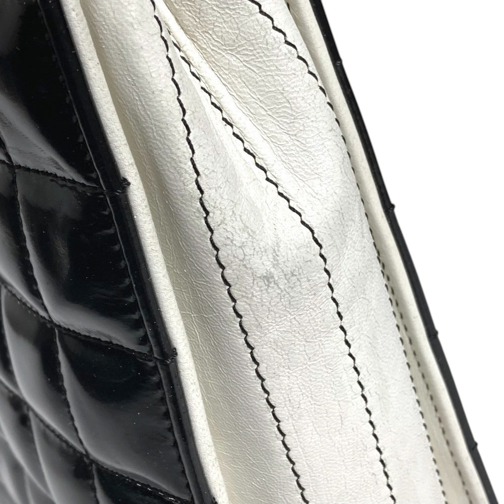 CHANEL バイカラー ロゴ チョコバー トートバッグ カバン 肩掛け Wチェーンバッグ ショルダーバッグ エナメル/レザー ユニセックス ブラック