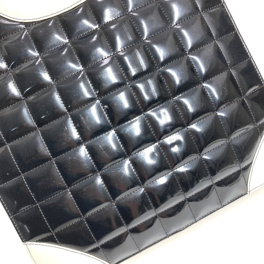 CHANEL バイカラー ロゴ チョコバー トートバッグ カバン 肩掛け Wチェーンバッグ ショルダーバッグ エナメル/レザー ユニセックス ブラック