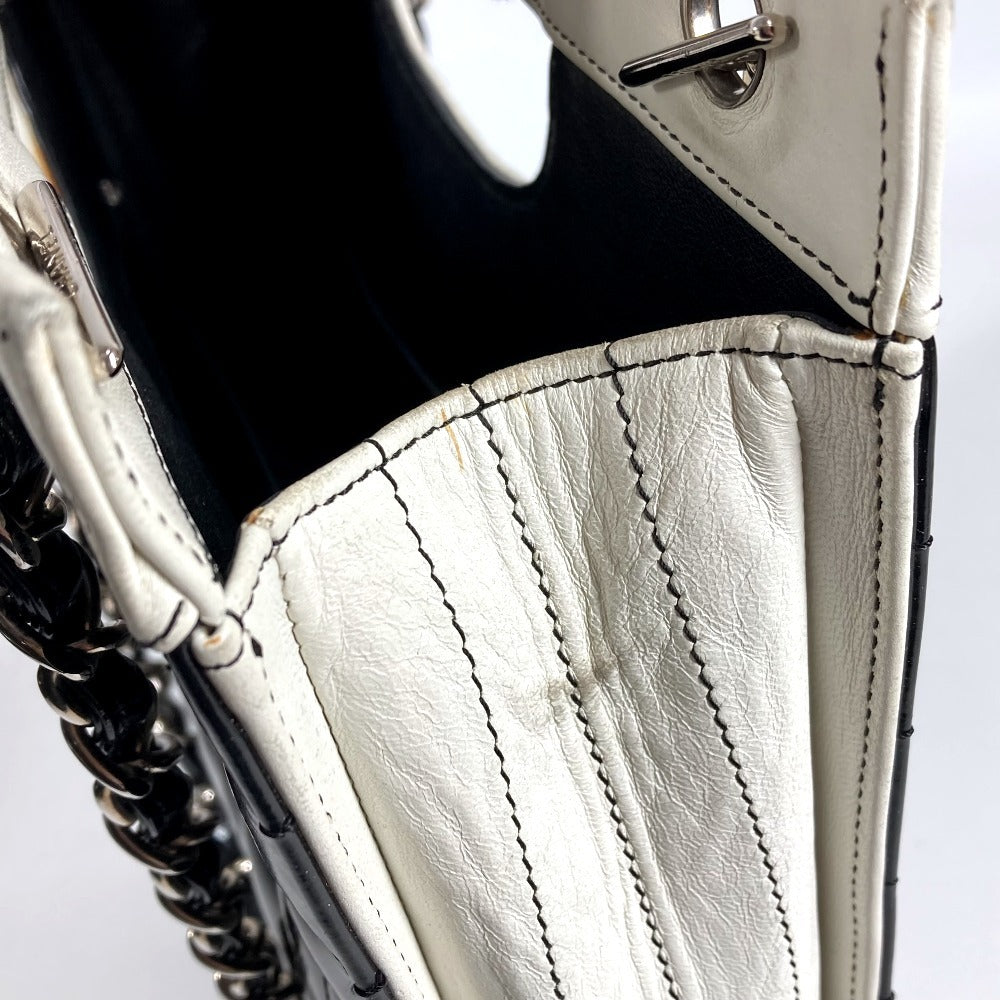 CHANEL バイカラー ロゴ チョコバー トートバッグ カバン 肩掛け Wチェーンバッグ ショルダーバッグ エナメル/レザー ユニセックス ブラック