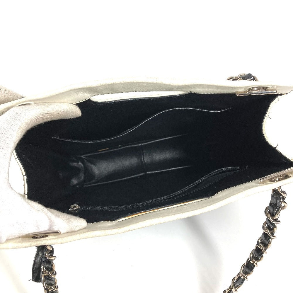 CHANEL バイカラー ロゴ チョコバー トートバッグ カバン 肩掛け Wチェーンバッグ ショルダーバッグ エナメル/レザー ユニセックス ブラック