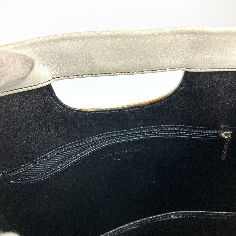 CHANEL バイカラー ロゴ チョコバー トートバッグ カバン 肩掛け Wチェーンバッグ ショルダーバッグ エナメル/レザー ユニセックス ブラック