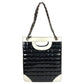 CHANEL กระเป๋าสะพายข้างดีไซน์สองสี โลโก้ รุ่น Choco Bar ทรง Tote กระเป๋าสะพายไหล่โซ่คู่ หนังแก้ว/หนังแท้ สีดำ Unisex